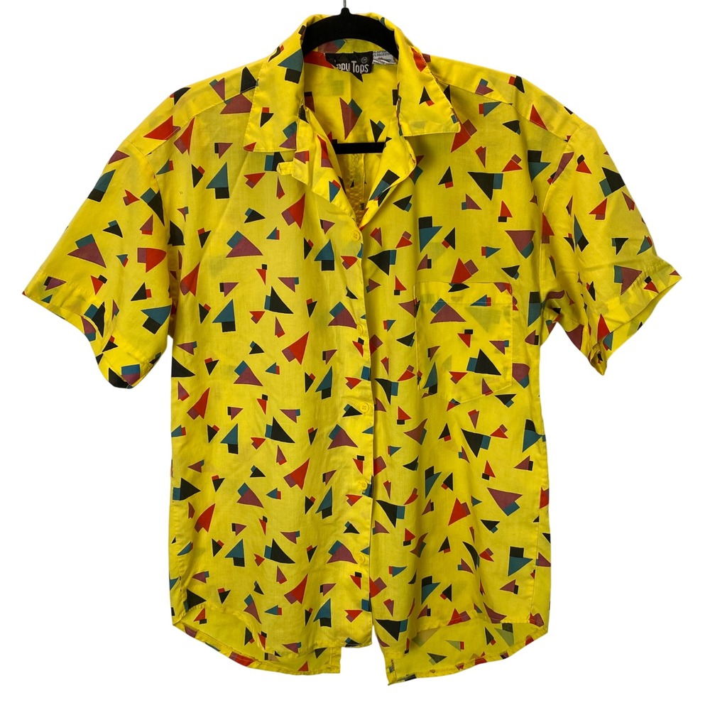 Vintage Tippy Tops Geometric Print Shirt Womens Medium Yellow 80sā 90s Retro